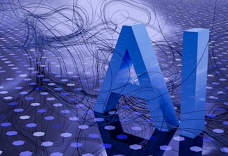 Abstract illustration of AI and automation intertwining with business data streams.